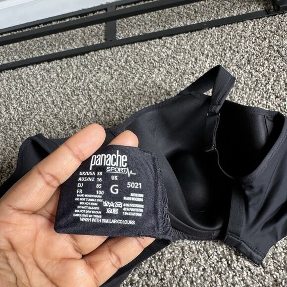 Panache Ultimate High Impact Sports Bra 38G Black Underwire J-Hook 5021 - Picture 6 of 6